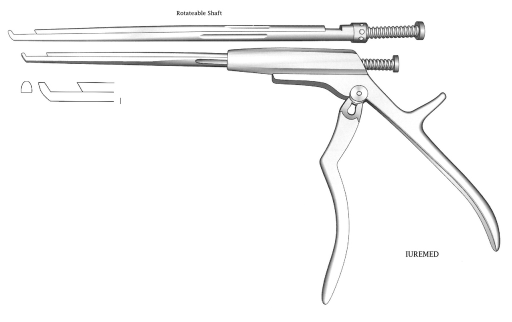 Pinza para disco intervertebral, eje giratorio, corte hacia adelante, ancho = 4 mm - longitud del eje = 15 cm