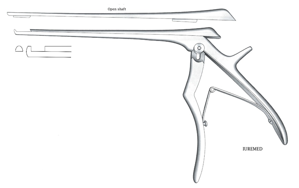 Pinza para disco intervertebral, corte hacia arriba, ancho = 5 mm - longitud del eje = 15 cm
