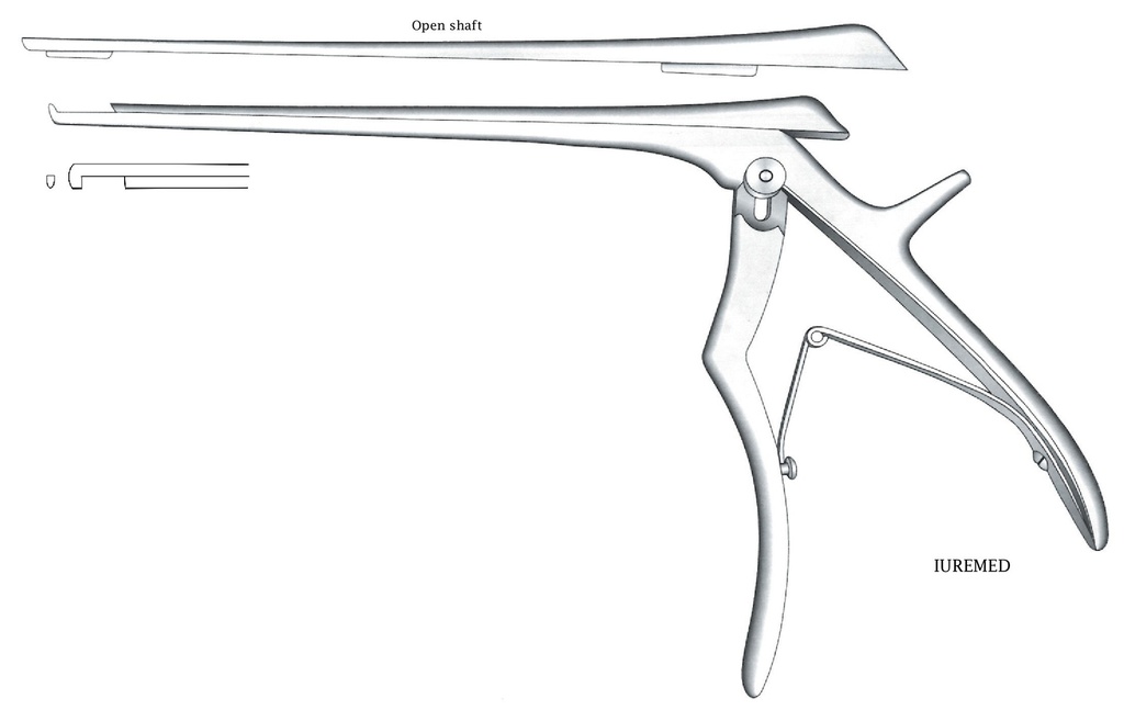 Pinza para disco intervertebral, corte hacia abajo, ancho = 1 mm - longitud del eje = 18 cm
