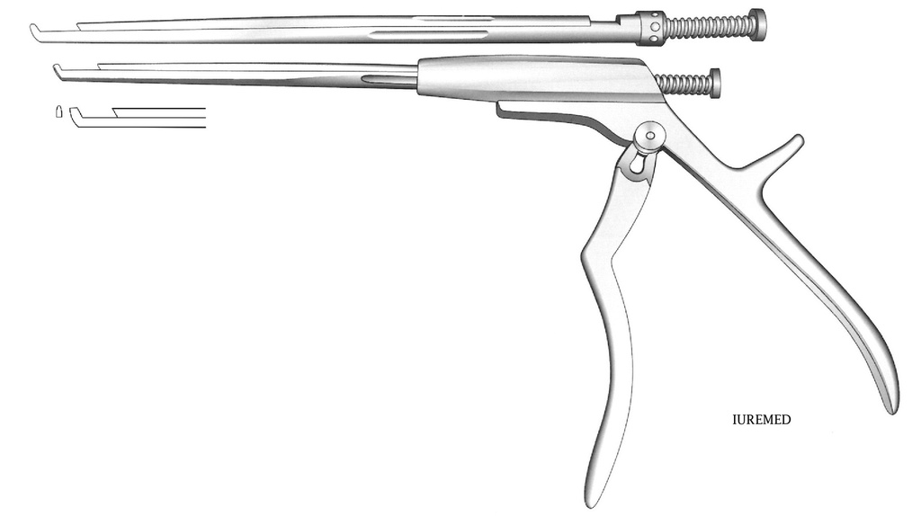 Intervertebral disc clamp, rotating axis, forward cut, width = 1 mm - Axis length = 18 cm