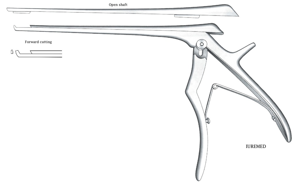 Pinza para disco intervertebral, corte hacia adelante, ancho = 1 mm - longitud del eje = 18 cm