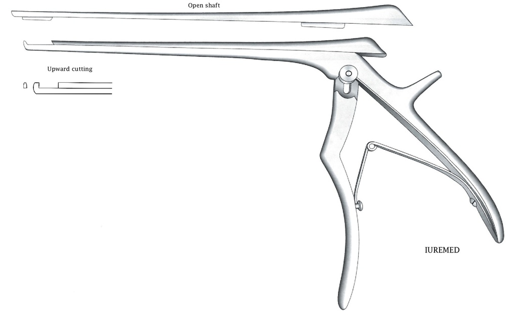 Pinza para disco intervertebral, corte hacia arriba, ancho = 1 mm - longitud del eje = 18 cm
