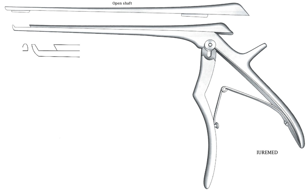 Pinza para disco intervertebral, corte hacia adelante, ancho = 3 mm - longitud del eje = 18 cm