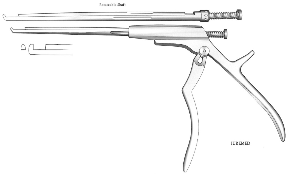 Pinza para disco intervertebral, eje giratorio, corte hacia arriba, ancho = 3 mm - longitud del eje = 18 cm