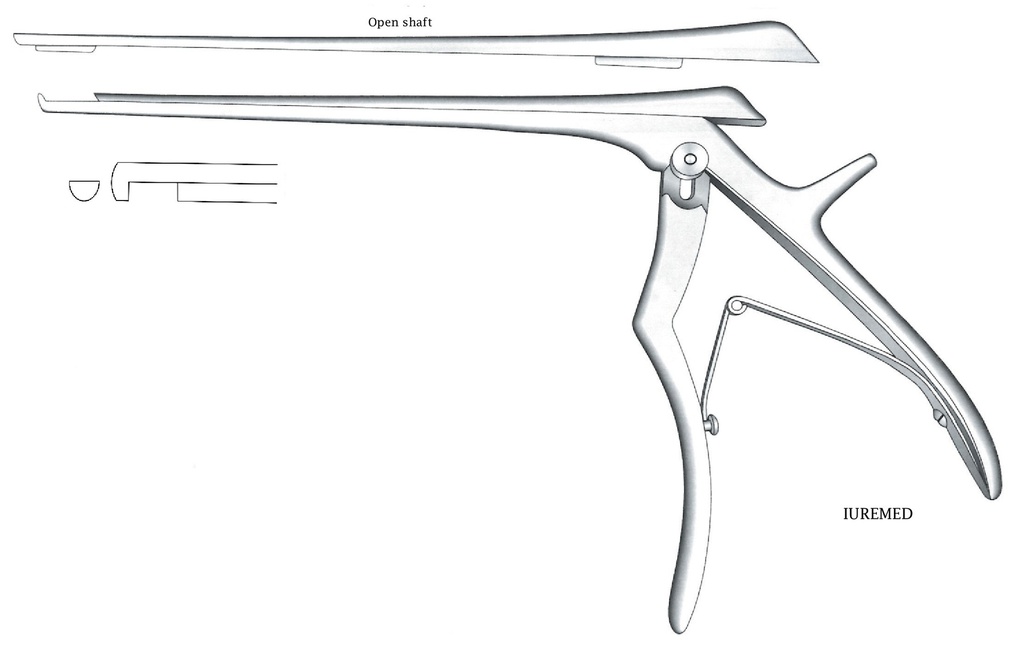 Pinza para disco intervertebral, corte hacia abajo, ancho = 5 mm - longitud del eje = 18 cm