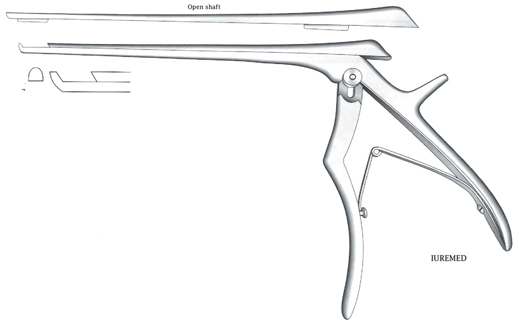 Pinza para disco intervertebral, corte hacia adelante, ancho = 5 mm - longitud del eje = 18 cm