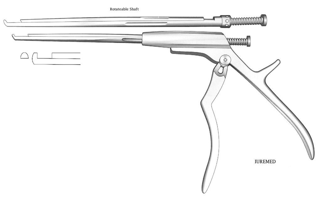 Intervertebral disc clamp, rotating axis, upstream, wide = 5 mm - Axis length = 18 cm