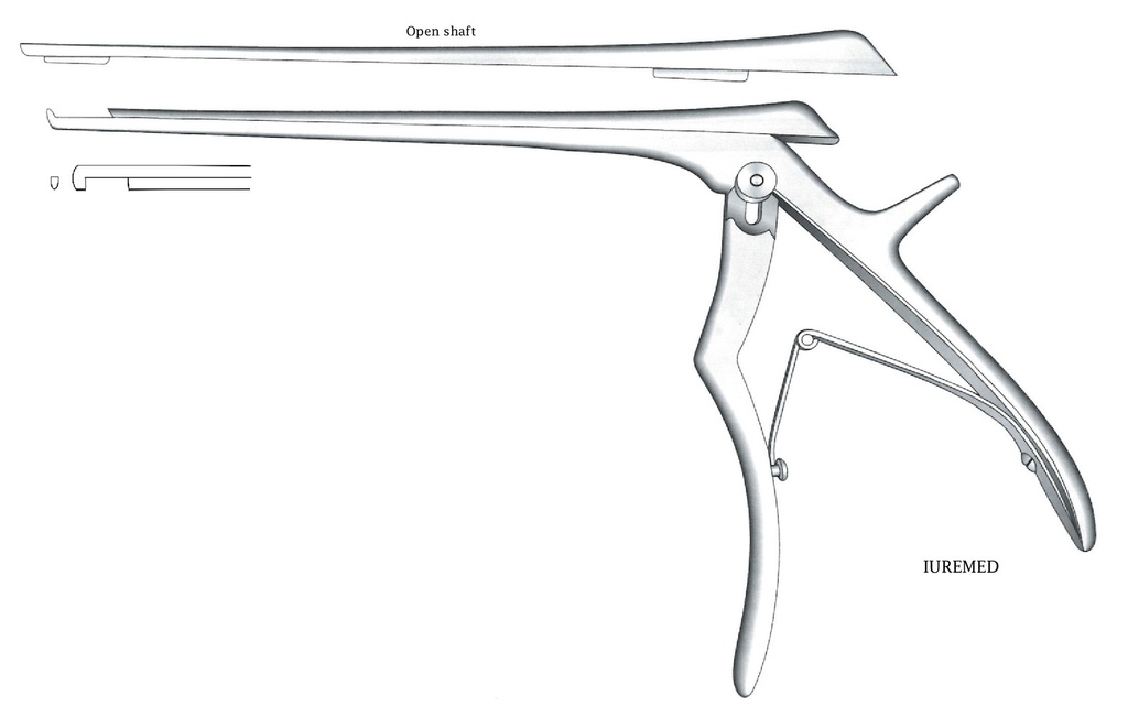 Pinza para disco intervertebral, corte hacia abajo, ancho = 1 mm - longitud del eje = 20 cm
