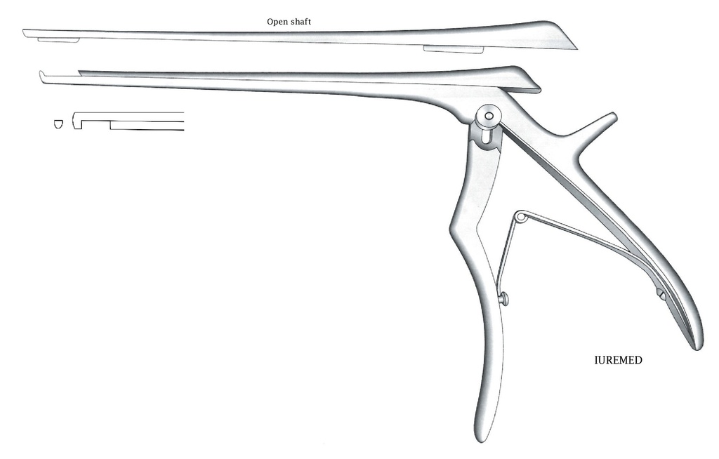Pinza para disco intervertebral, corte hacia abajo, ancho = 2 mm - longitud del eje = 20 cm