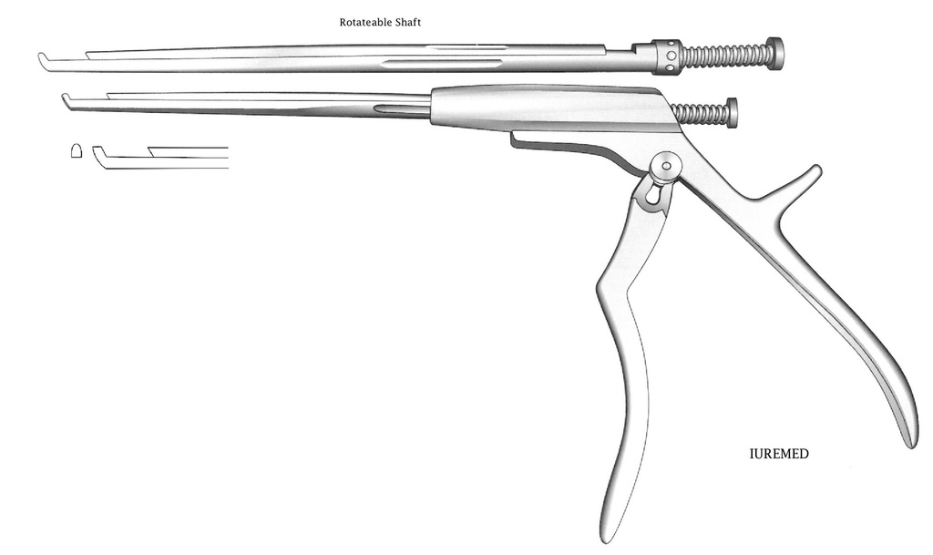 Intervertebral disc clamp, rotating axis, forward cut, width = 2 mm - Axis length = 20 cm