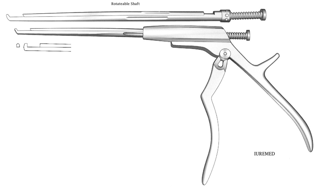 Pinza para disco intervertebral, eje giratorio, corte hacia arriba, ancho = 2 mm - longitud del eje = 20 cm
