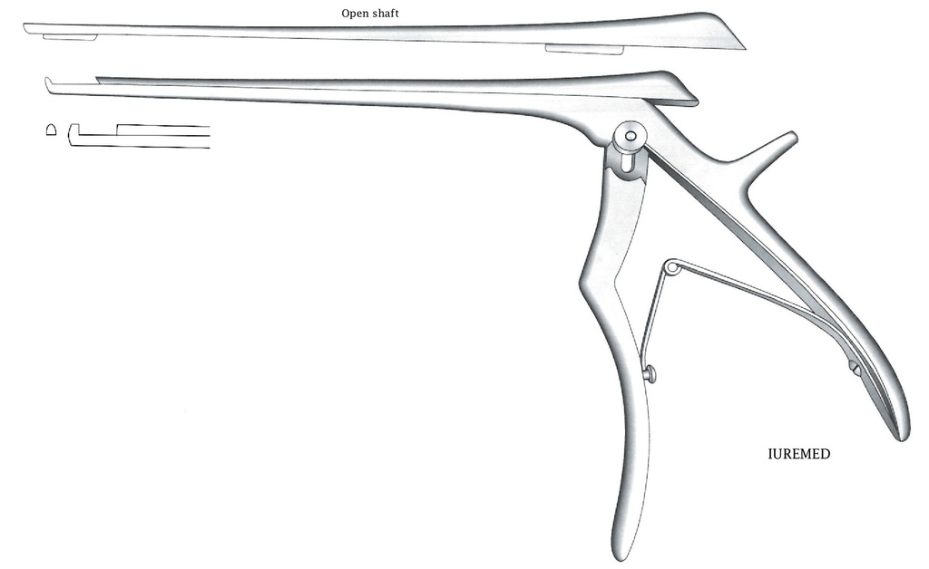 Pinza para disco intervertebral, corte hacia arriba, ancho = 2 mm - longitud del eje = 20 cm
