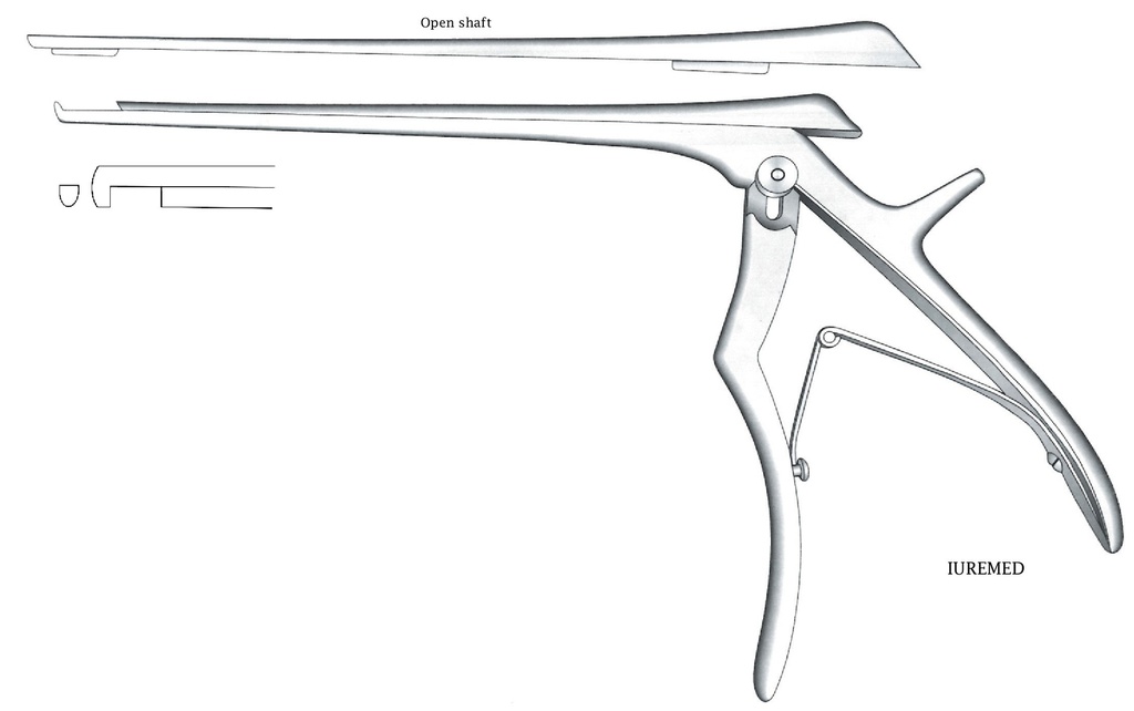 Pinza para disco intervertebral, corte hacia abajo, ancho = 3 mm - longitud del eje = 20 cm