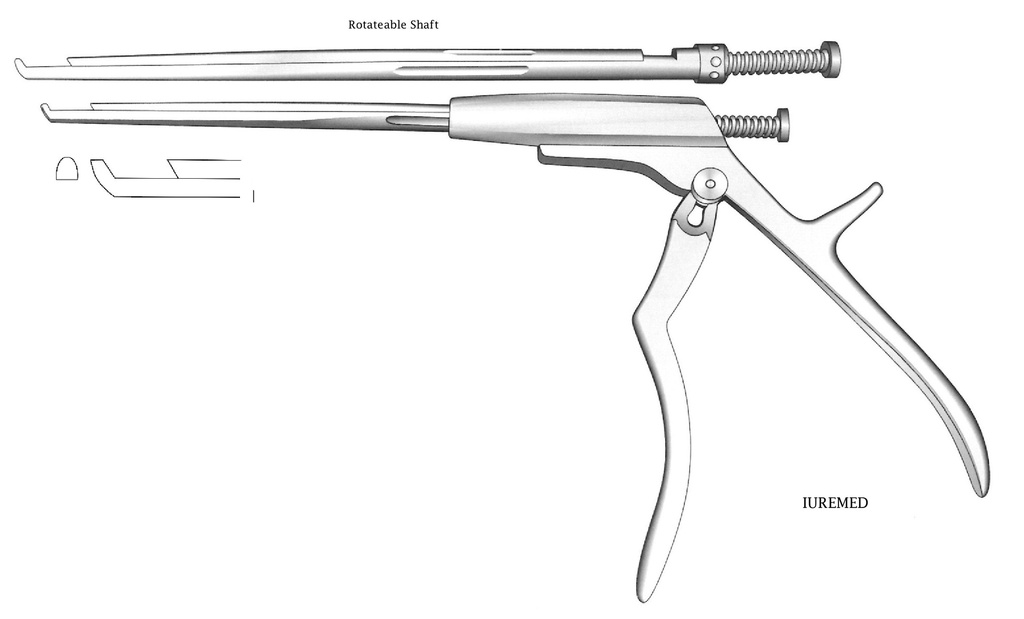 Intervertebral disc clamp, rotating axis, forward cut, width = 4 mm - Axis length = 20 cm