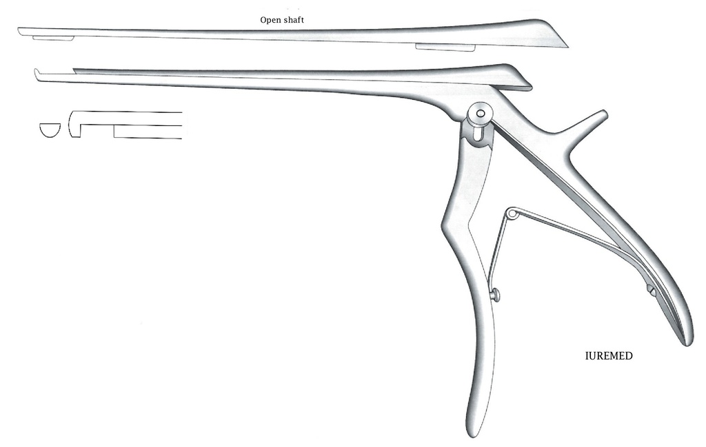 Pinza para disco intervertebral, corte hacia abajo, ancho = 5 mm - longitud del eje = 20 cm