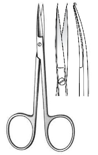 Tijera quirúrgica fina Iris, afilado, curva, plana - longitud = 10.5 cm / 4-1/4&quot;