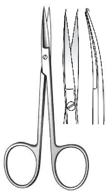 Tijera quirúrgica fina Iris, afilado, curva, plana - longitud = 9 cm / 3-1/2&quot;