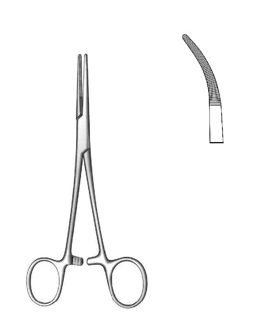 Pinza para arteria Kelly-Rankin, curva, delicado - longitud = 16 cm / 6-1/4"