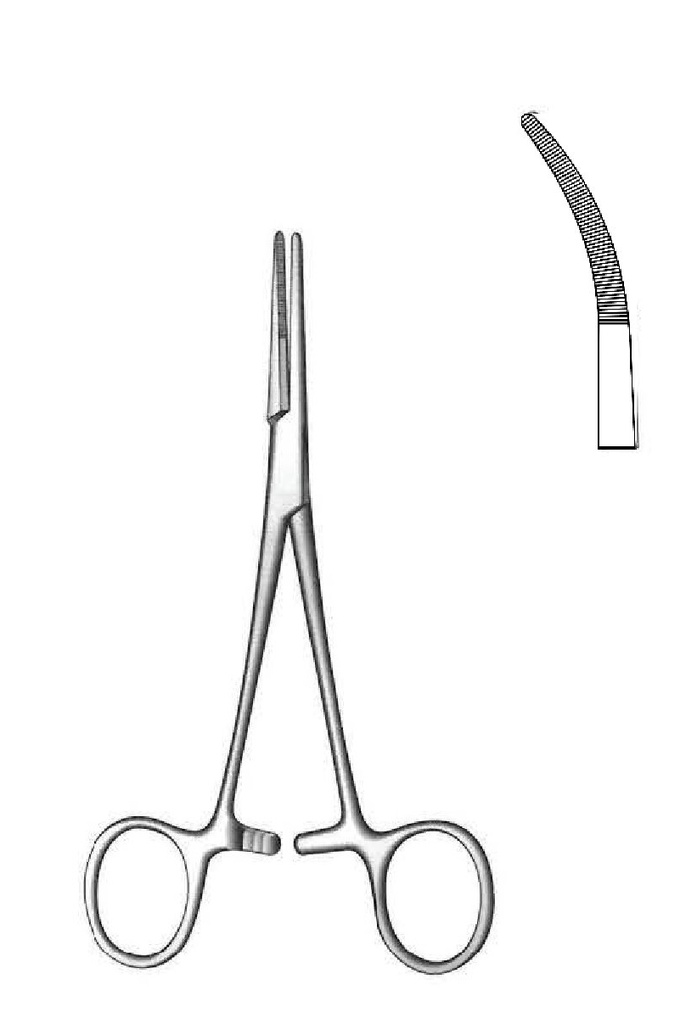 Pinza para arteria Kelly, curva, delicada - longitud = 14 cm / 5-1/2"