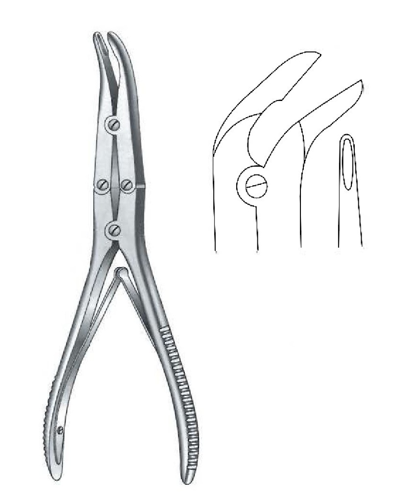 Kleinert-Kutz synovectomy clamp, laterally curved, 2 x 10 mm tip