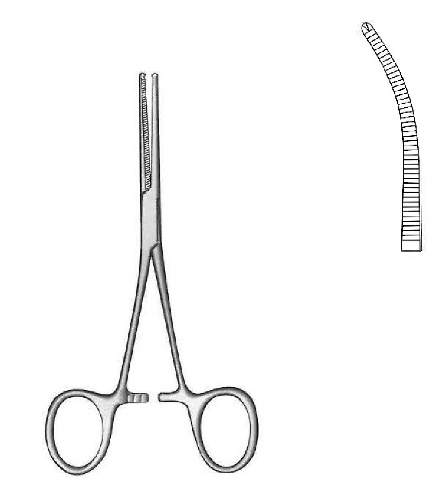 Pinza para arteria Kocher, curva - longitud = 14 cm / 5-1/2"