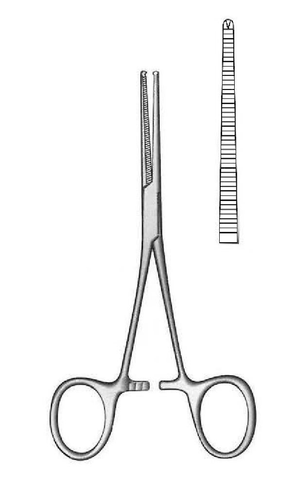 Pinza para arteria kocher - longitud = 14 cm / 5-1/2", Dientes = 1:2, Recta