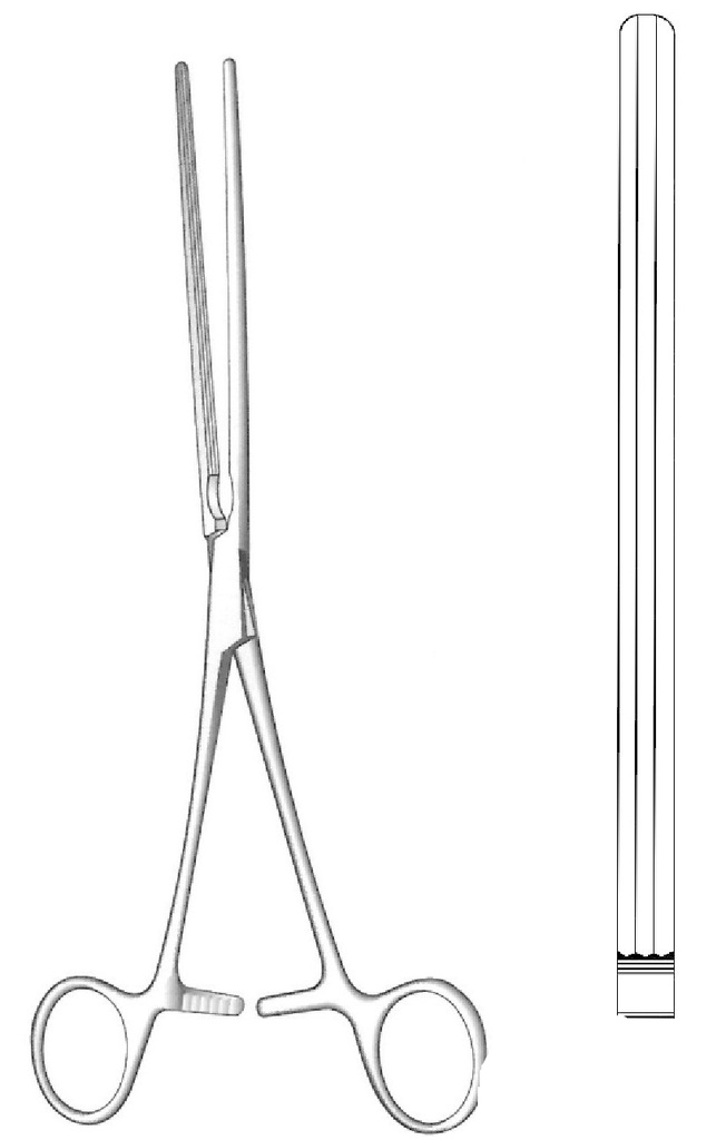 Pinza intestinal de Kocher, recta - longitud = 22 cm / 8-3/4"