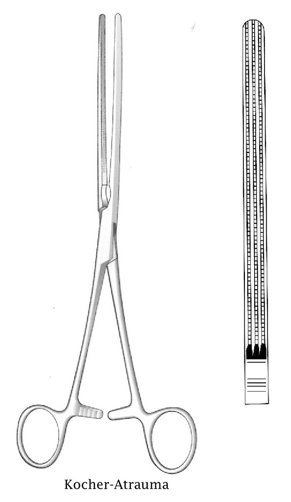 Pinza intestinal atraumática Kocher, recta - longitud = 22 cm / 8-3/4&quot;