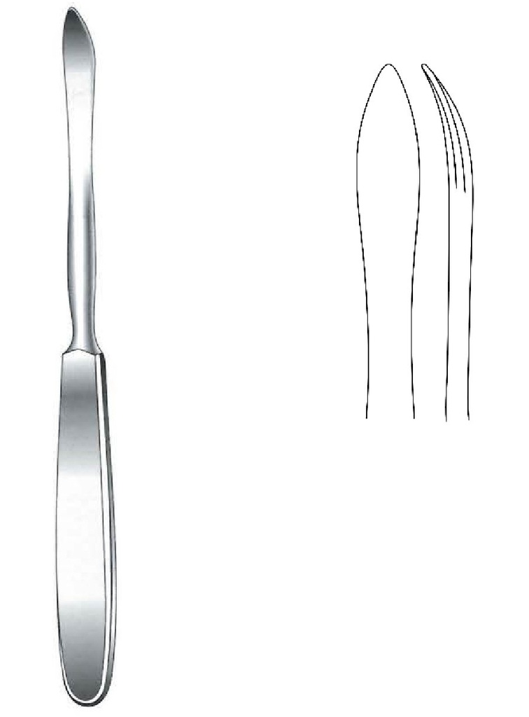 Elevador para periostio Langenbeck con mango hueco ergonómico, ancho = 10 mm - longitud = 20 cm / 8"