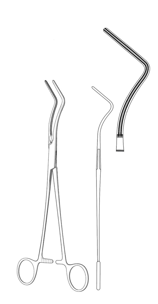 Lees bronchi clamp, curved and angled tip