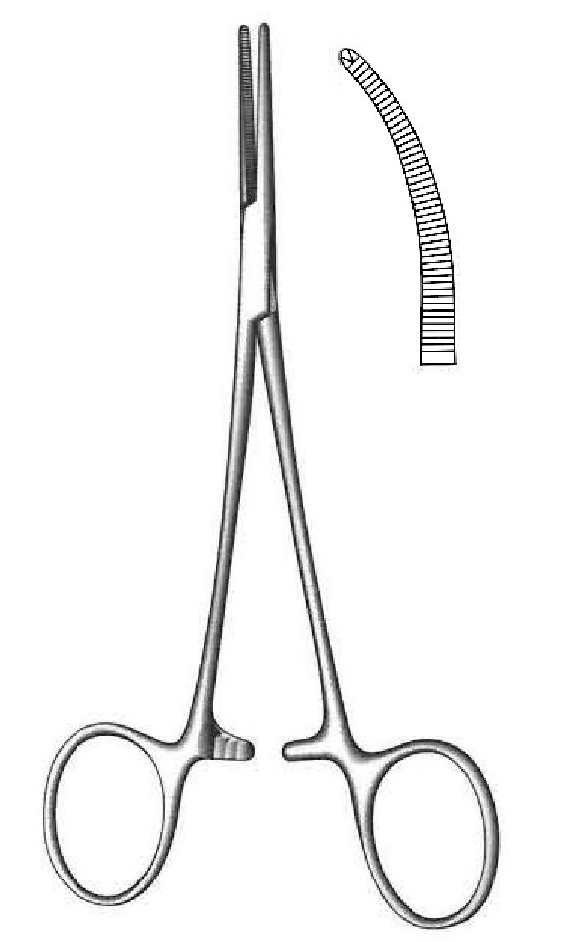 Pinza para arteria Leriche, curvada, dientes = 1:2