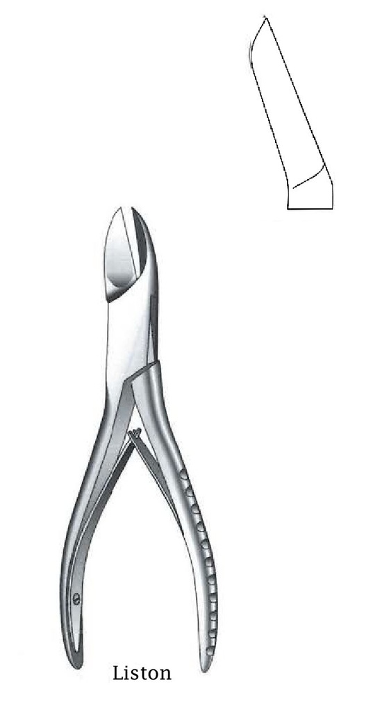 Pinza cortante para hueso Liston, curva - longitud = 14 cm / 5- 1/2"