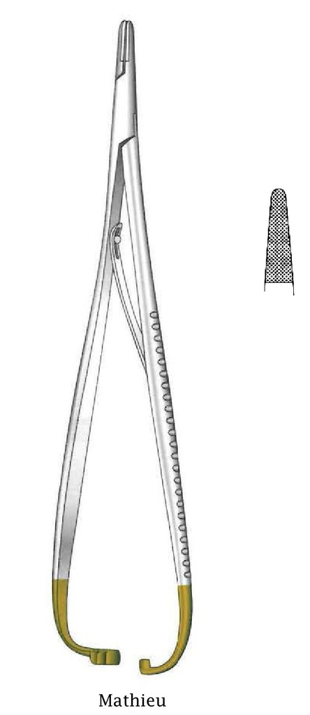 Porta agujas Mathieu, dentado = 0.4 mm, TC Gold - longitud = 17 cm / 6-3/4"