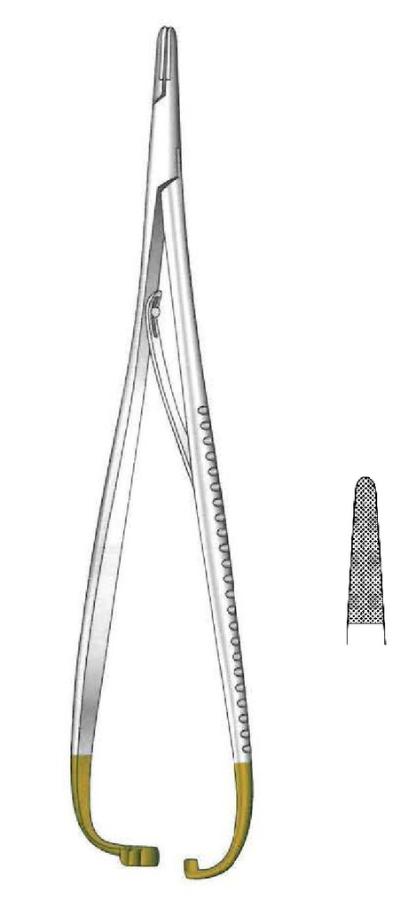Porta agujas Mathieu, dentado = 0.4 mm, TC Gold - longitud = 20 cm / 8"