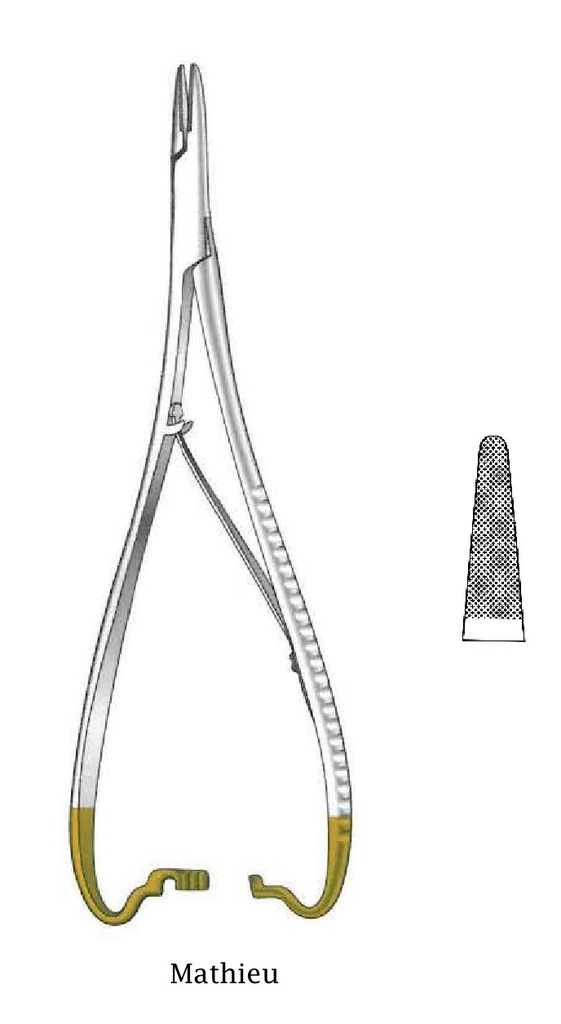 Porta agujas Mathieu, perfil mini, TC Gold - longitud = 24 cm / 9-3/4"