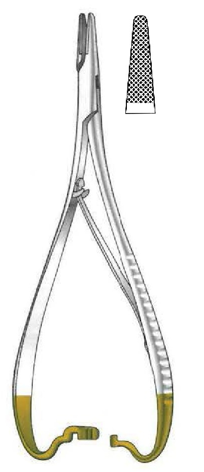 Porta agujas Mathieu, estándar, TC Gold - longitud = 14 cm / 5-1/2"