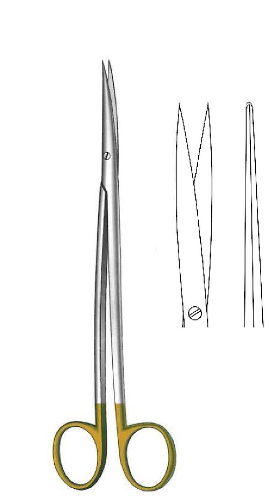 Tijera Metzenbaum-Fine, afilada, forma de S, recta, TC Gold - longitud = 18 cm / 7"