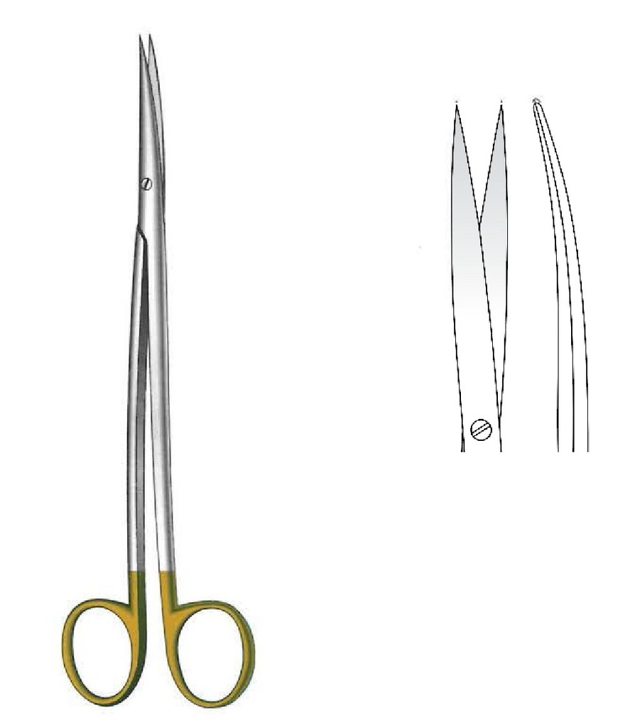 Tijera Metzenbaum-Fine, afilada, forma de S, curva, TC Gold - longitud = 23 cm / 9"