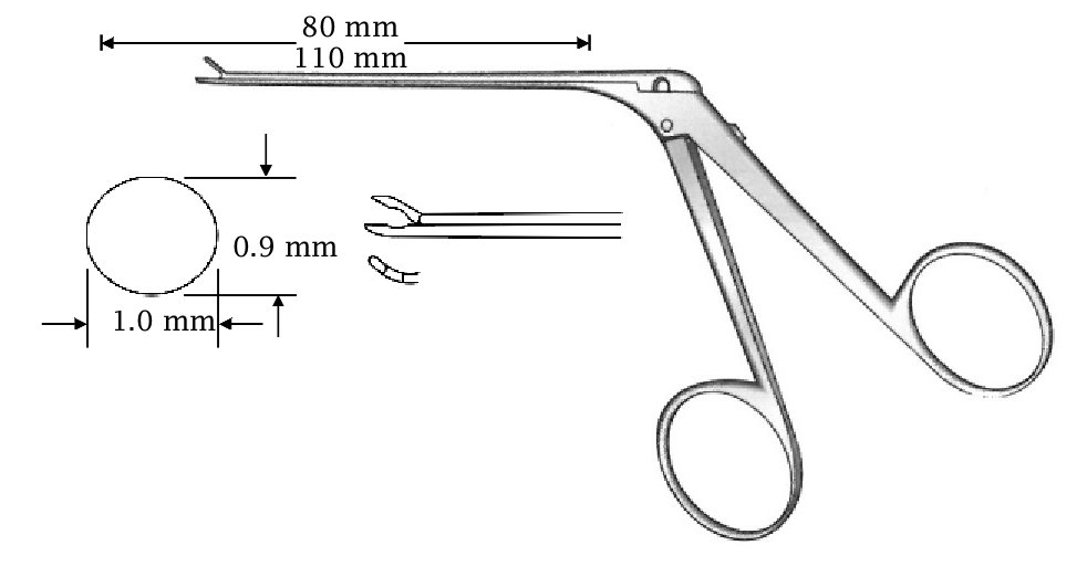 Micro pinza para oído, derecha, acabado negro, diámetro = 0.9 x 1.0 mm - longitud del eje = 110 mm