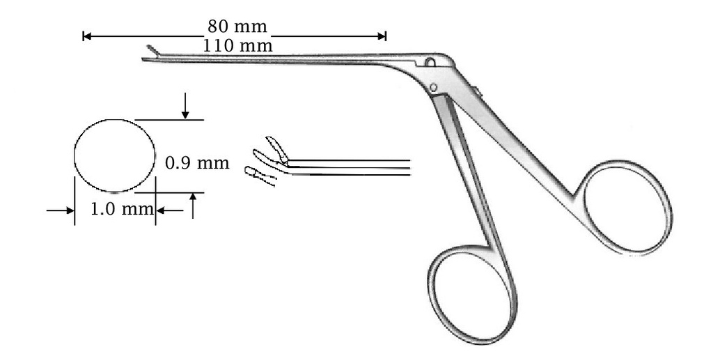 Micro clamp for ear, curved up, black finish, diameter = 0.9 x 1.0 mm - Axis length = 110 mm