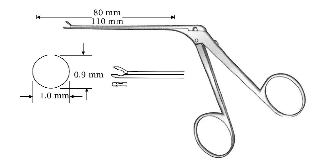 Micro clamp for ear, straight, diameter = 0.9 x 1.0 mm - Axis length = 110 mm