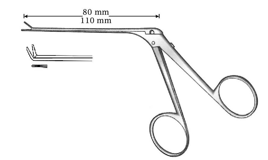 Micro pinza para oído, curvada hacia arriba, acabado negro - longitud del eje = 110 mm