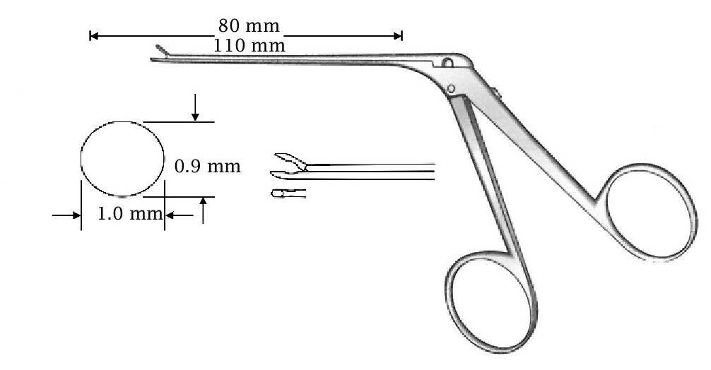 Micro pinza para oído, recta, acabado negro, diámetro = 0.9 x 1.0 mm - longitud del eje = 80 mm
