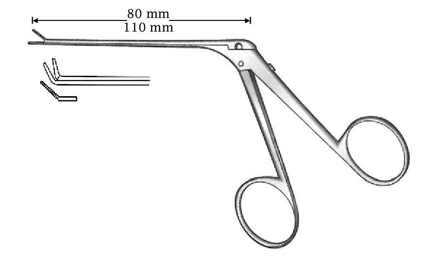 Micro pinza para oído, derecha, acabado negro - longitud del eje = 80 mm