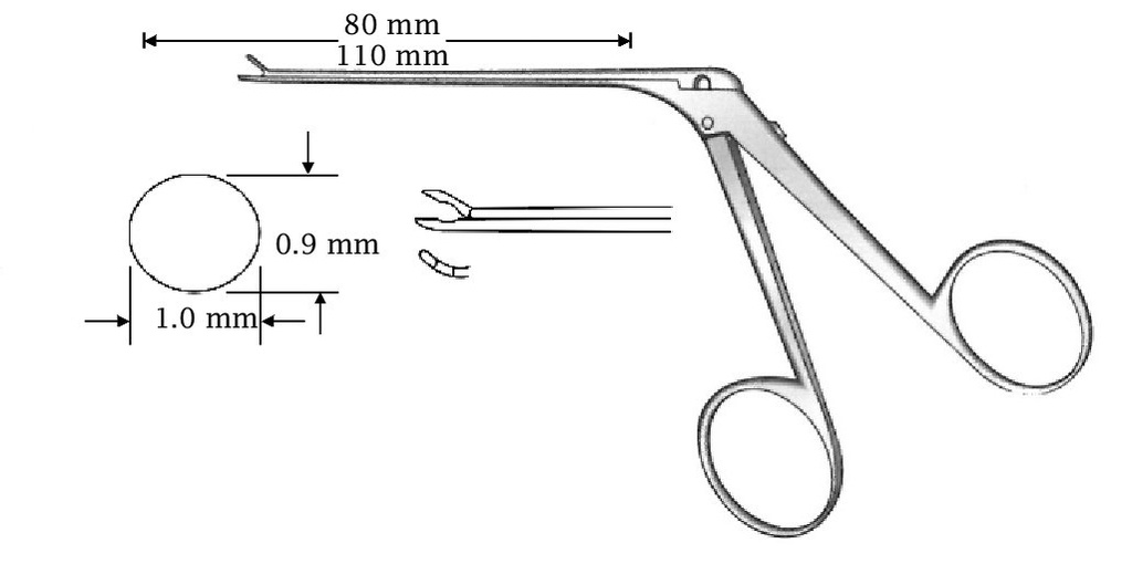 Micro pinza para oído, derecha, acabado negro, diámetro = 0.9 x 1.0 mm - longitud del eje = 80 mm