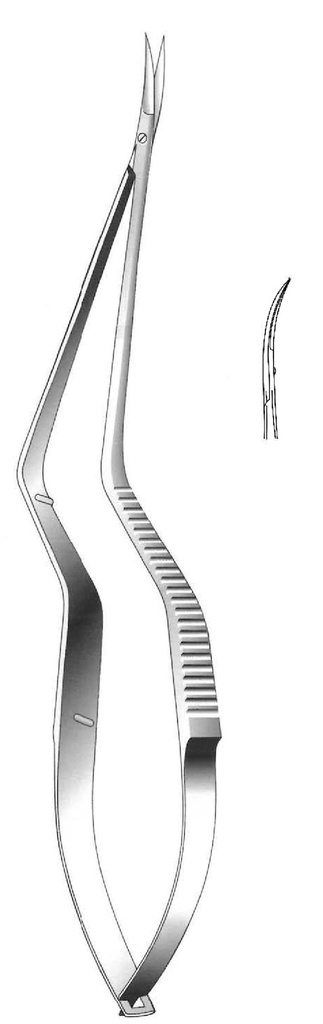 Micro tijera, curva a la derecha, forma de S - longitud = 18.5 cm / 7-1/4"