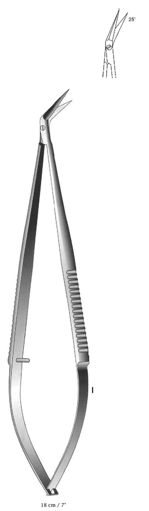 Micro tijera vascular con mango de resorte, ángulo de 25°
