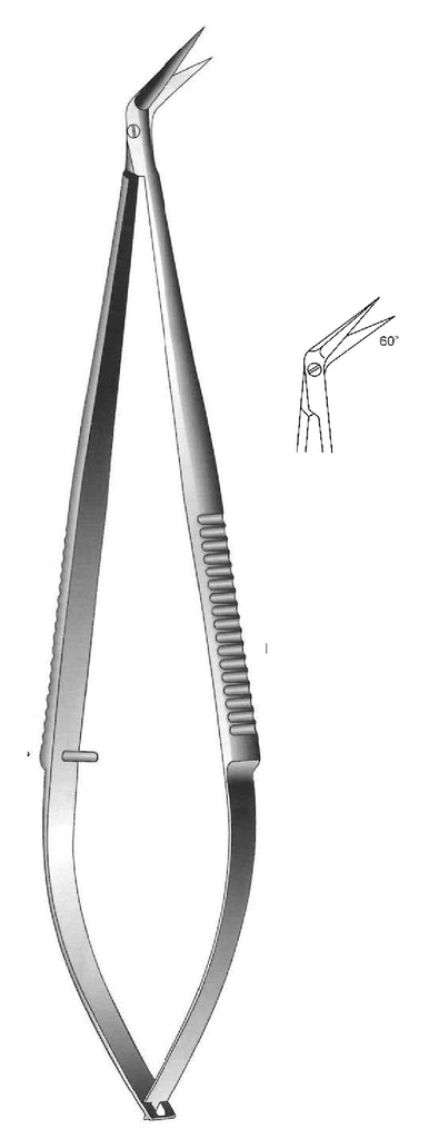 Vascular micro scissor with spring handle, 60 ° angle