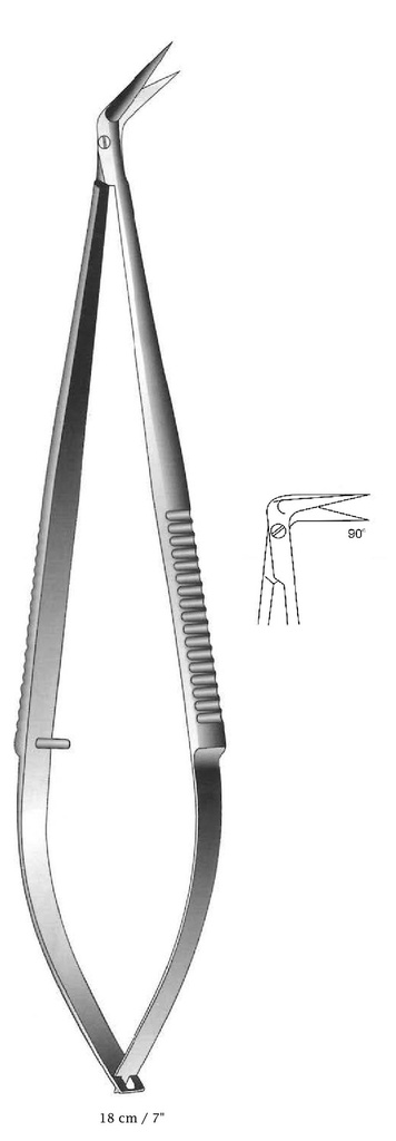 Vascular micro scissor with spring handle, 90 ° angle
