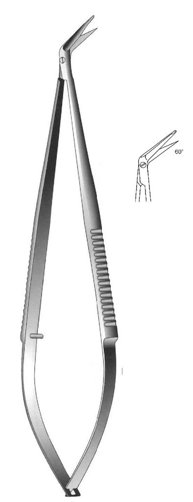 Micro tijera vascular con punta de sonda, ángulo de 60°